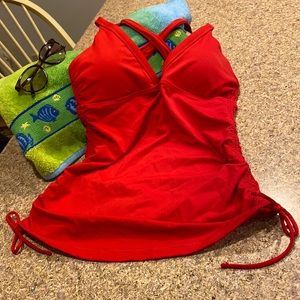 Athleta Red Swim Tankini Top or Active Top Small FLAWS